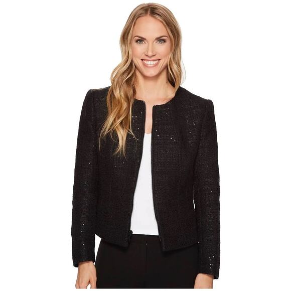 Anne Klein Women's Size 16 Black Sequin Jacket Blazer Zip Up Evening Cocktail - Picture 1 of 13